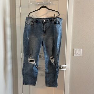 Blue Distressed Flare Jeans